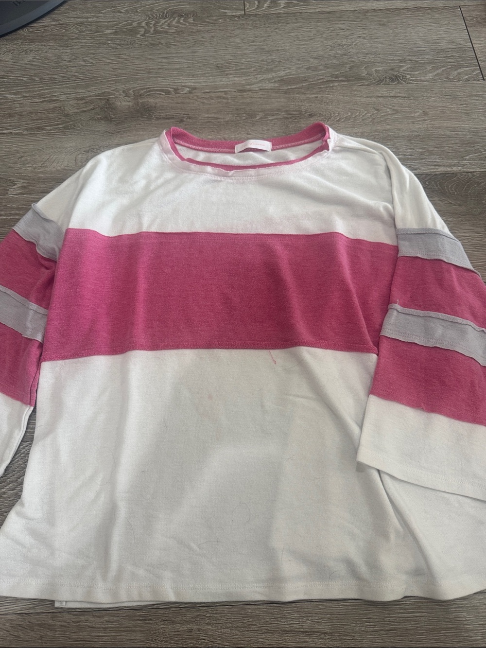 Ces Femme White and Pink Striped Long Sleeve Top